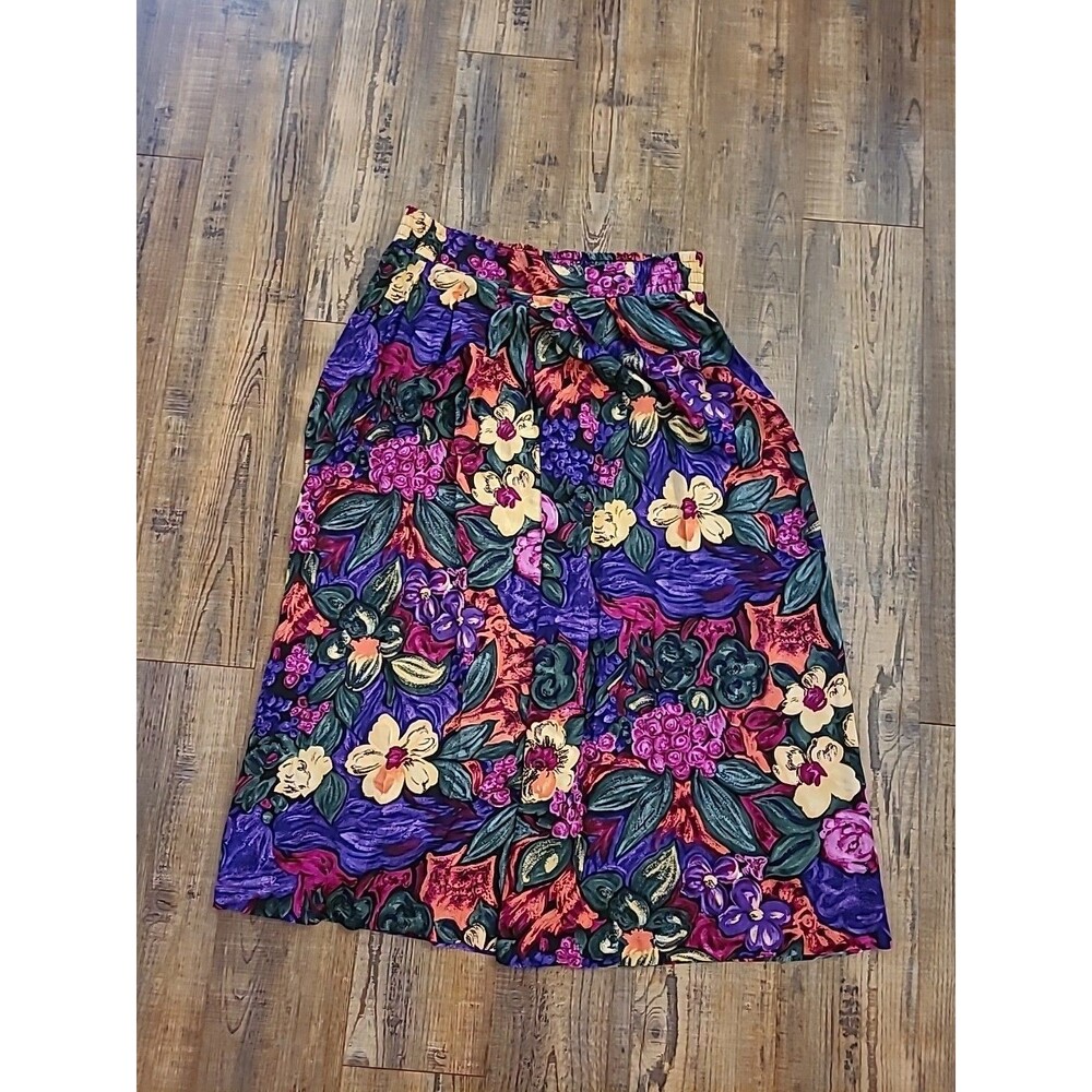 Vintage 80s Rayon Floral High Waist Skirt size 16 Made In USA